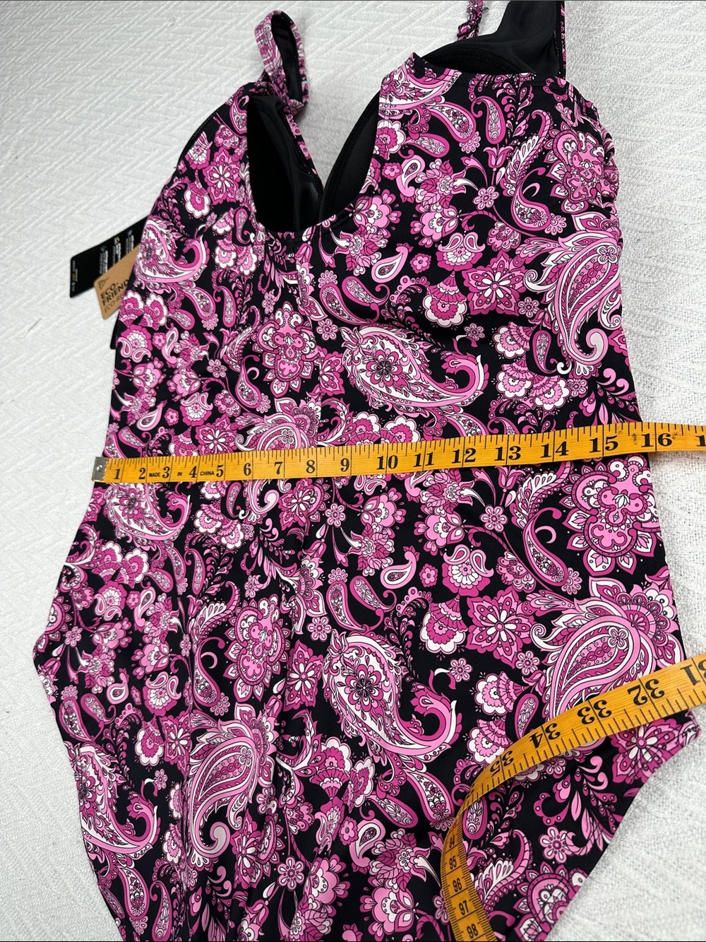 Simon Chang Black and Pink Paisley One-Piece Swimsuit - Picture 14 of 16